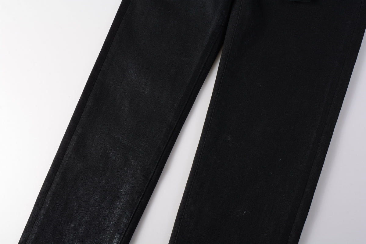 PURPLE  Men Streetwear Skinny Jeans Black Wash with Subtle Sheen and Tag Accent 9082