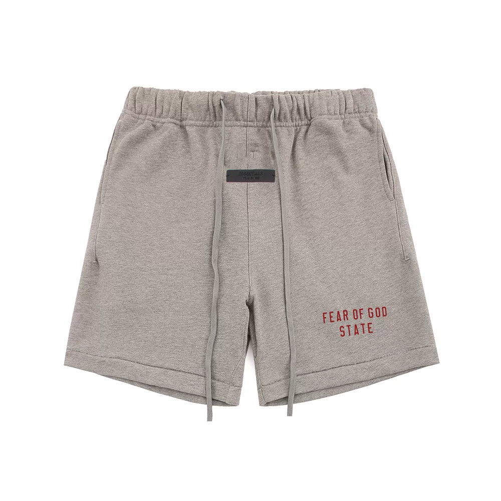 Fear Of God State Light Heather Grey Cotton Sweat Shorts | Red Print