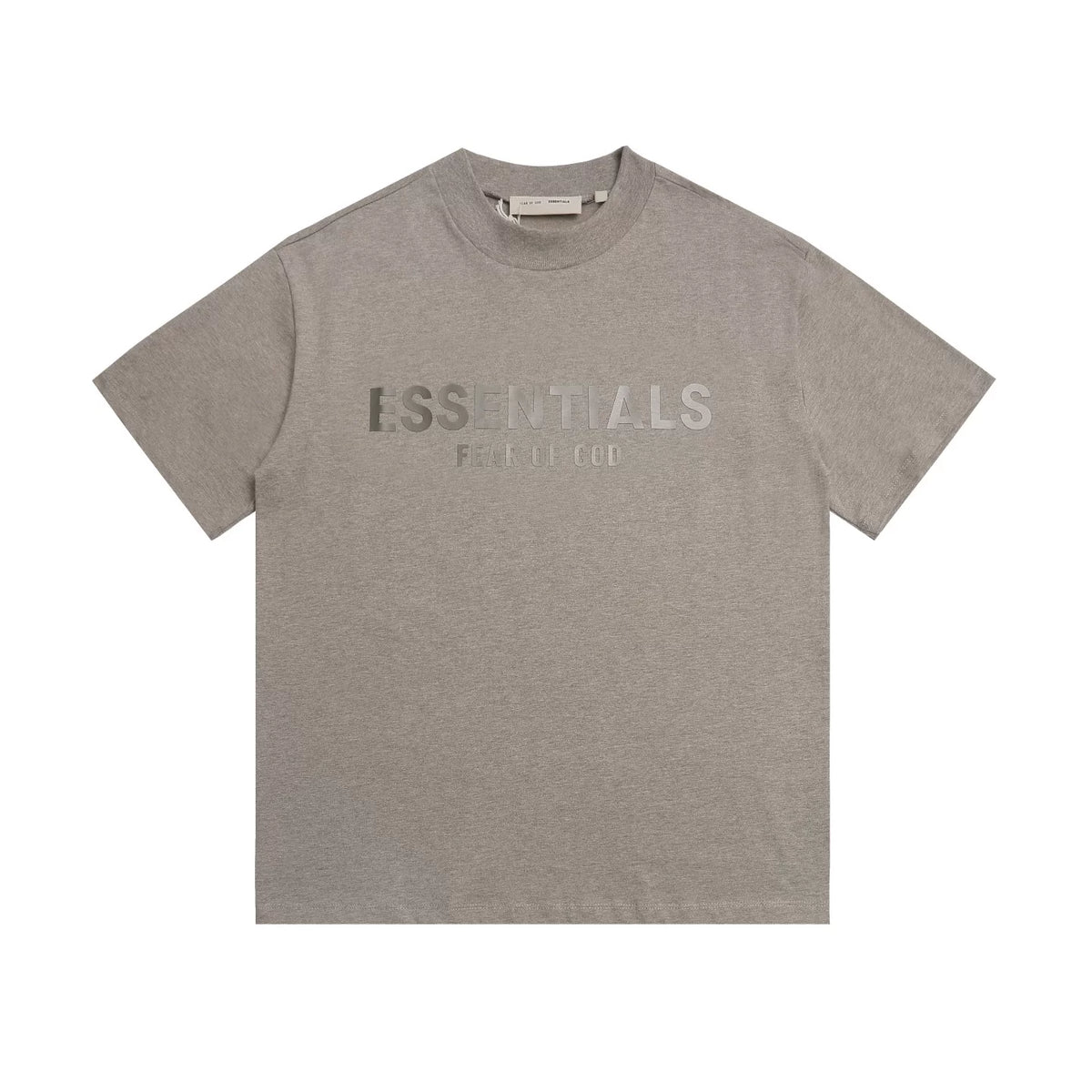 Fear Of God Essentials Heather Taupe Bold Front Logo Cotton T‑Shirt