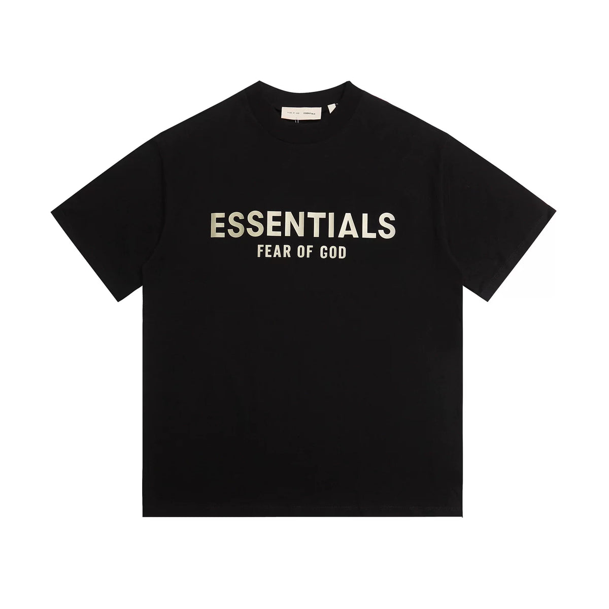 Fear Of God Essentials Black Bold Front Logo Cotton T‑Shirt