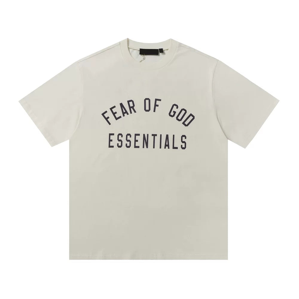 Fear Of God Essentials Cream Crew Neck Tee Arch Black Logo Short Sleeve