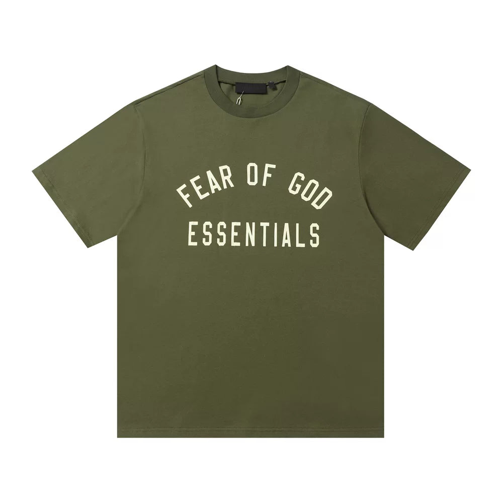 Fear Of God Essentials Olive Crew Neck Tee Arch Off‑White Logo Short Sleeve