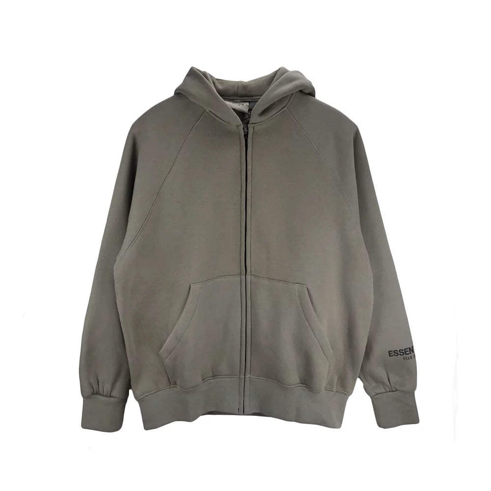 FEAR OF GOD ESSENTIALS Dusty Grey Oversized Full‑Zip Raglan Fleece Hoodie
