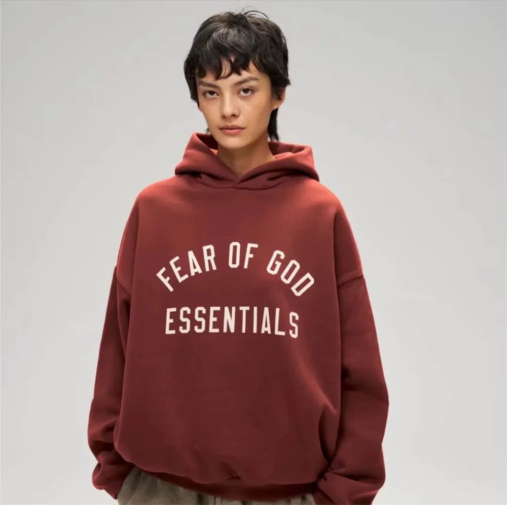 FOG ESSENTIALS Burgundy Unisex Arched Logo Oversized Pullover Hoodie
