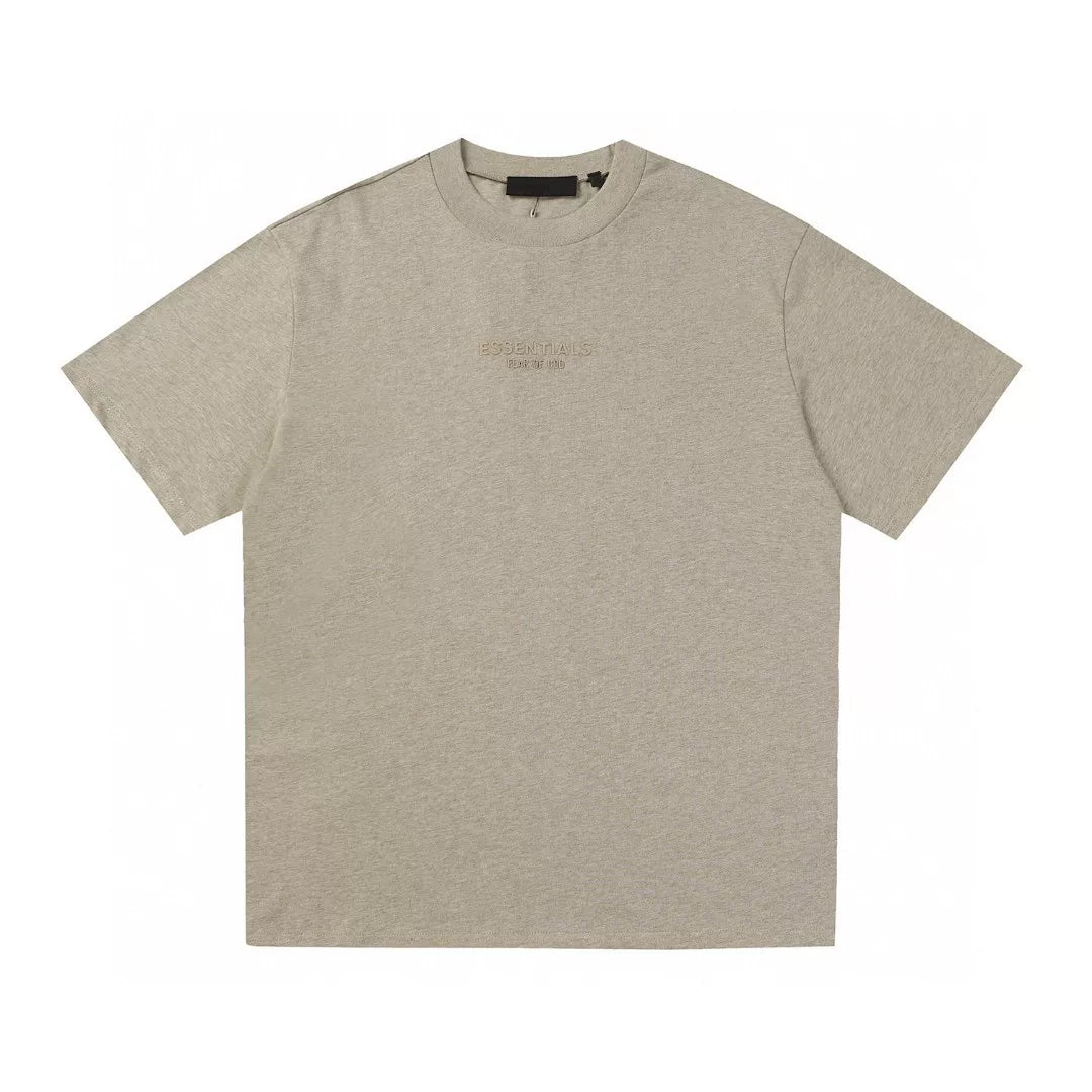 Fear Of God Essentials Light Oatmeal Heather Crew Neck Tee Tonal Mini Chest Logo Short Sleeve