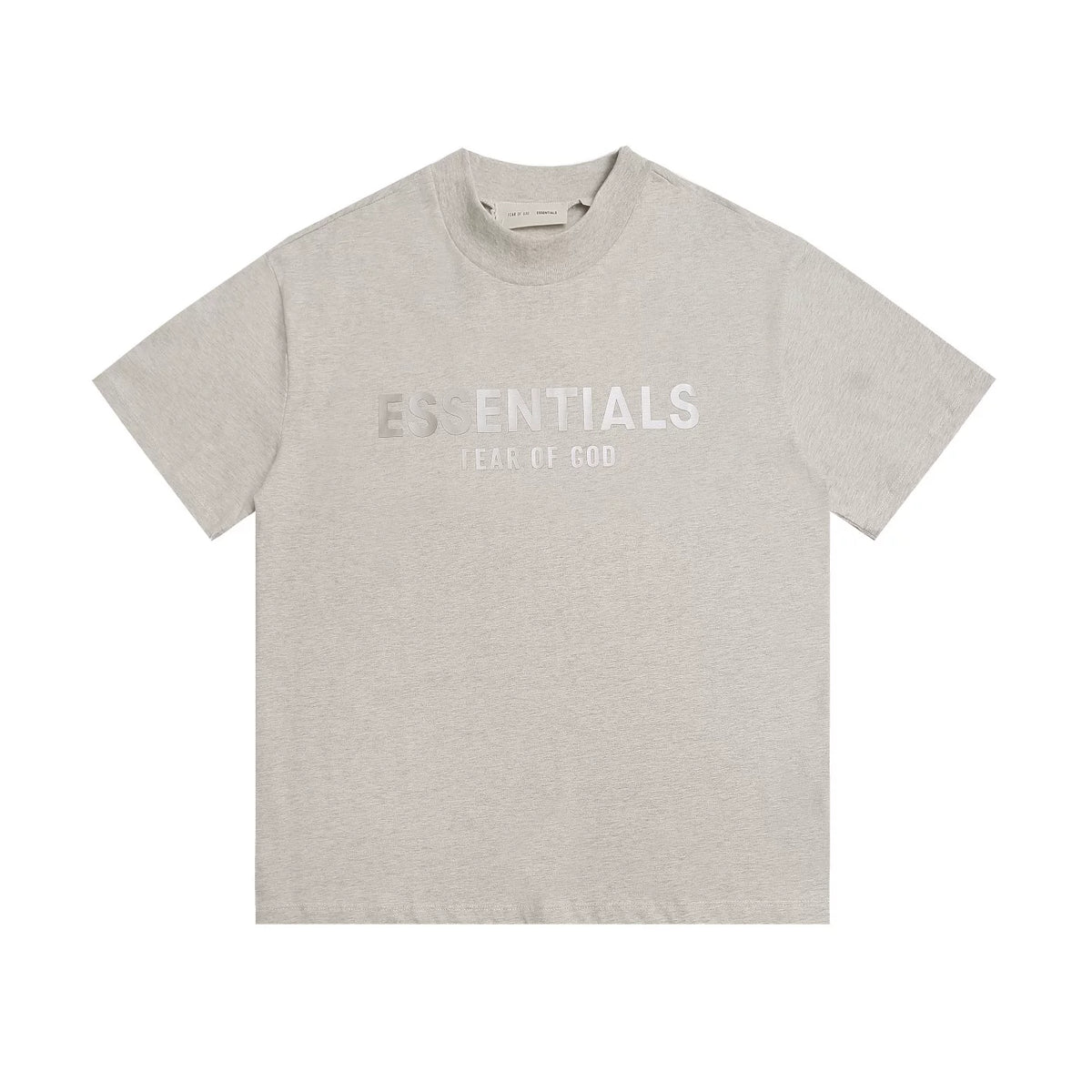 Fear Of God Essentials Heather Grey Bold Front Logo Cotton T‑Shirt