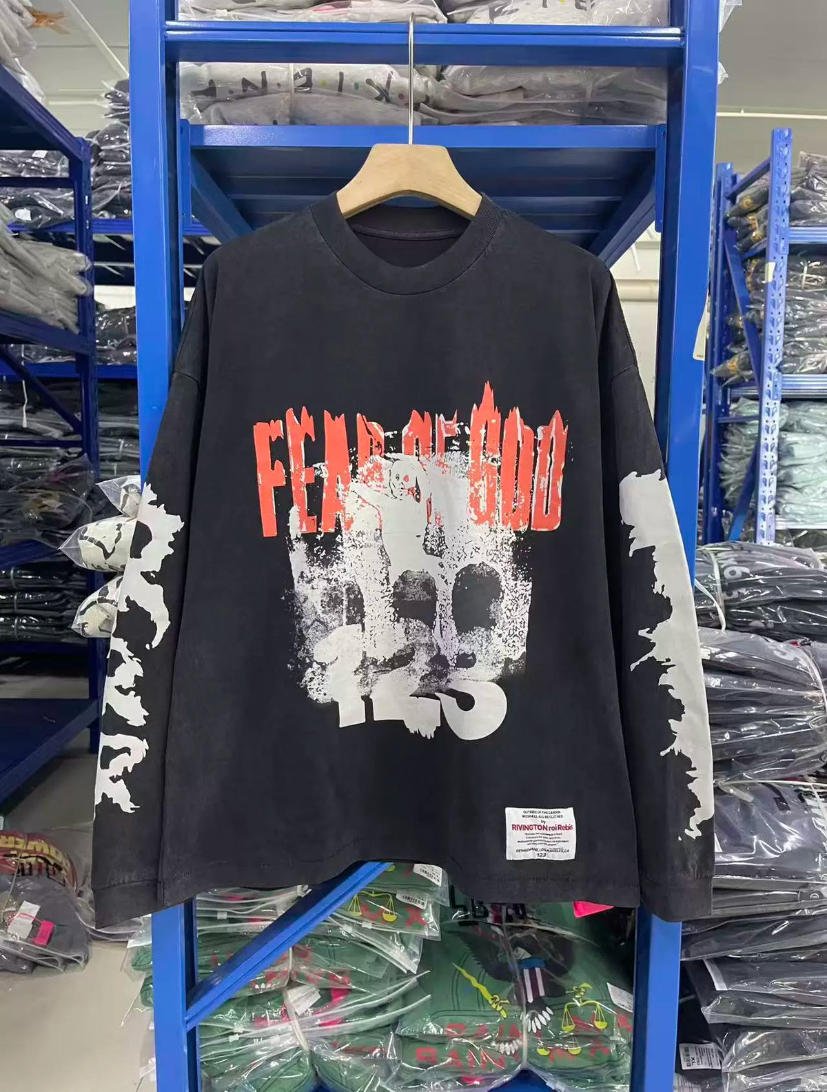 FEAR OF GOD Washed Black Vintage Graphic Oversized Long Sleeve Tee