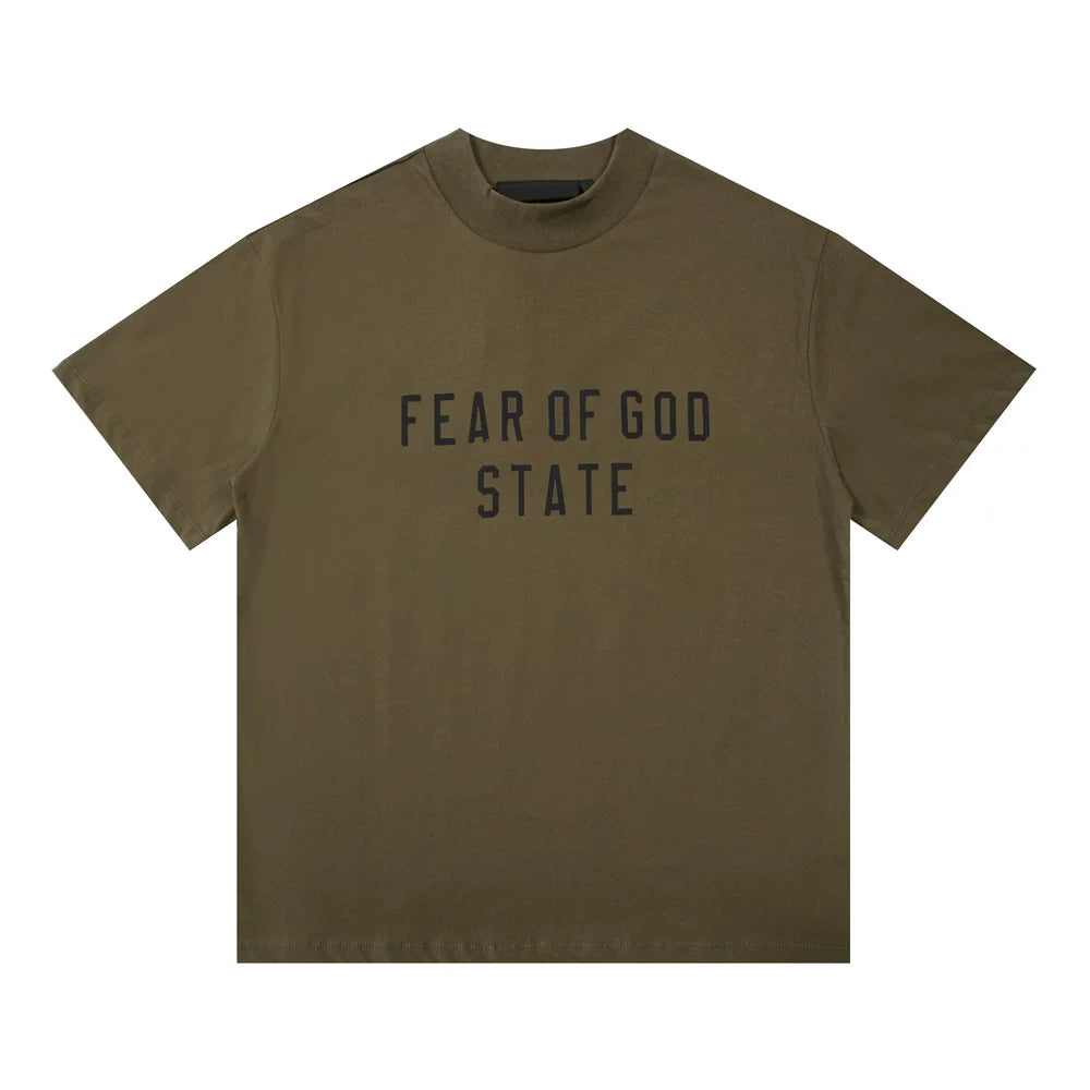 Fear Of God State Olive Green Mock Neck T‑Shirt