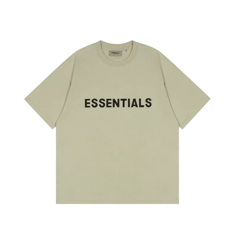 ESSENTIALS Sage Green Crew Neck Tee Bold Black Front Logo Short Sleeve