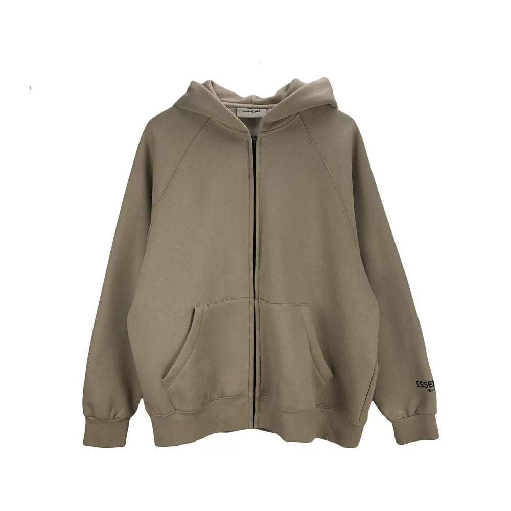 FEAR OF GOD ESSENTIALS Taupe Oversized Full‑Zip Raglan Fleece Hoodie