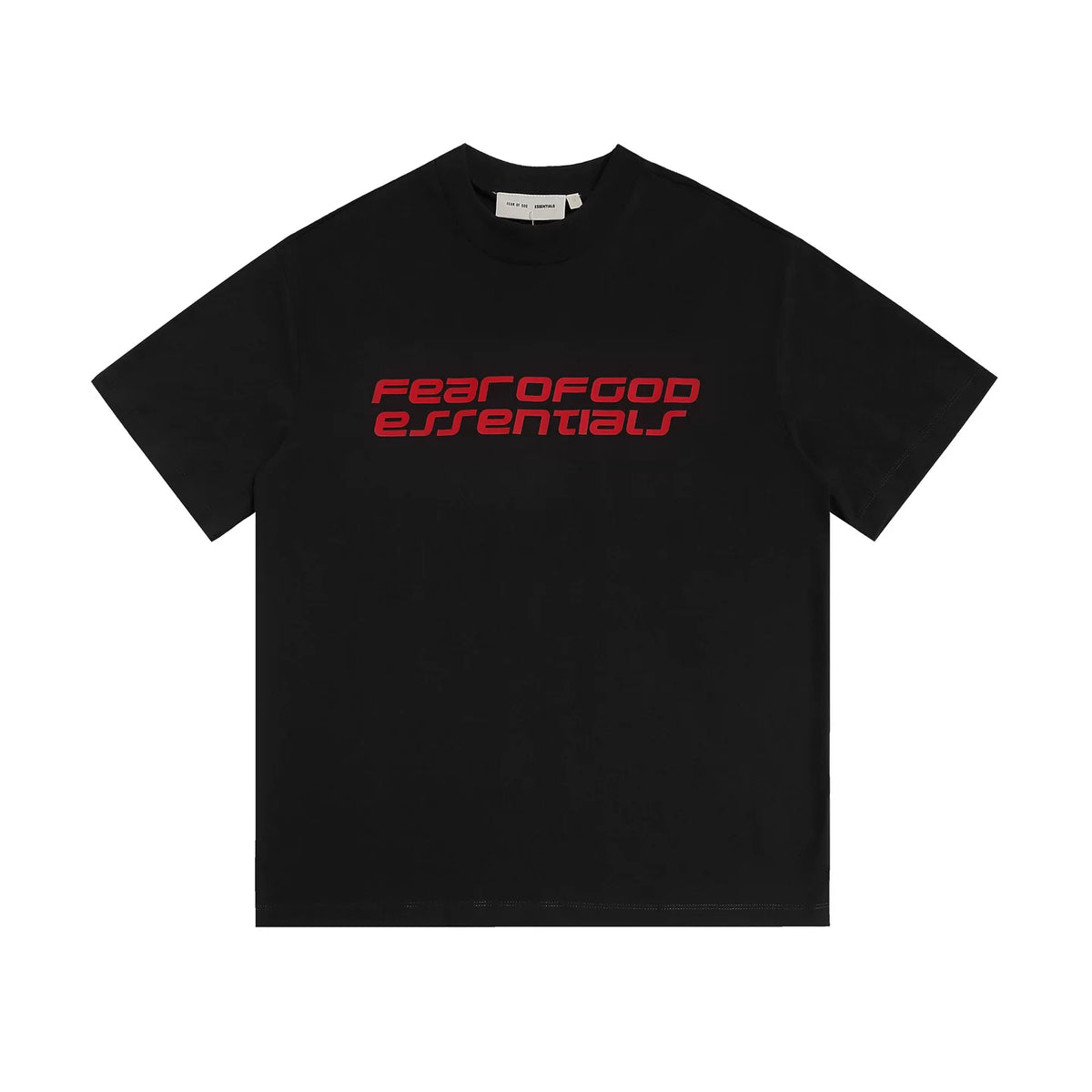 Fear of God Essentials Futuristic Red Font Graphic Short‑Sleeve Tee