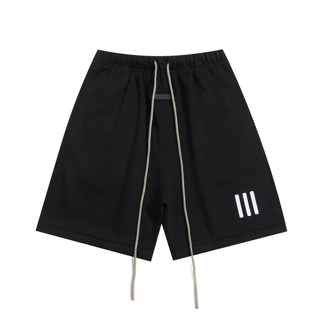 Essentials Fear Of God Black Three‑Strip Cotton Sweat Shorts