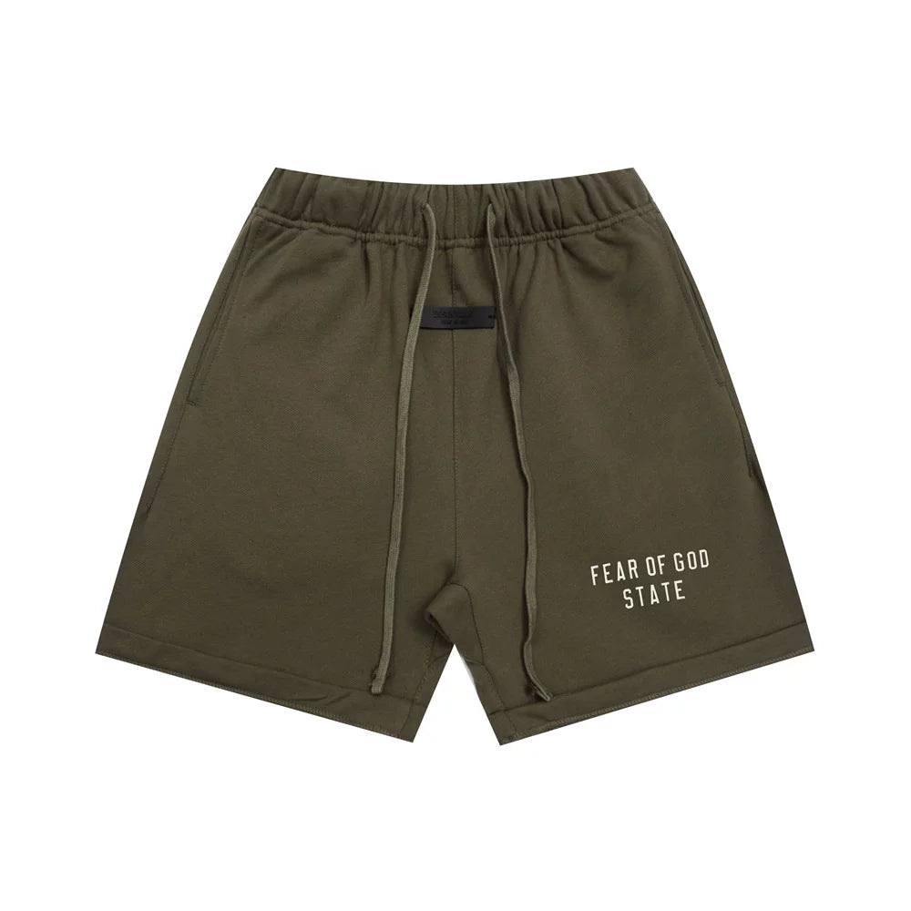 Fear Of God State Olive Green Cotton Sweat Shorts | Off‑White Print