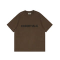 ESSENTIALS Chocolate Brown Crew Neck Tee Bold Black Front Logo Short Sleeve