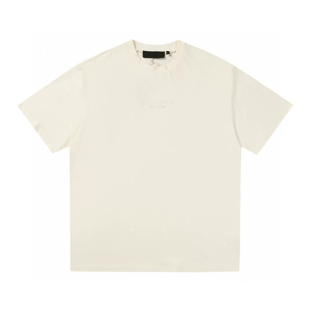 Fear Of God Essentials Cream Crew Neck Tee Tonal Mini Chest Logo Short Sleeve