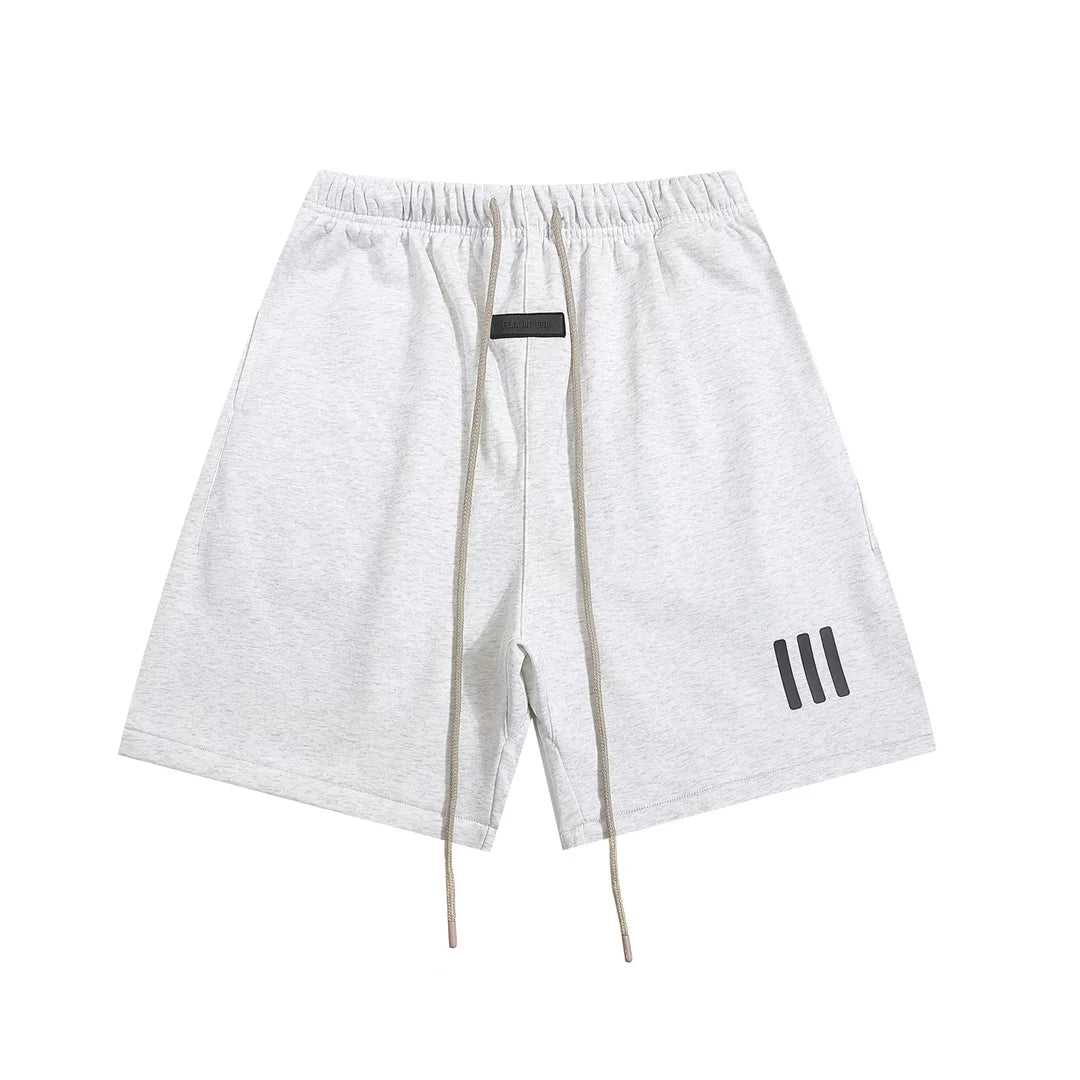 Essentials Fear Of God Light Heather Grey Three‑Strip Cotton Sweat Shorts