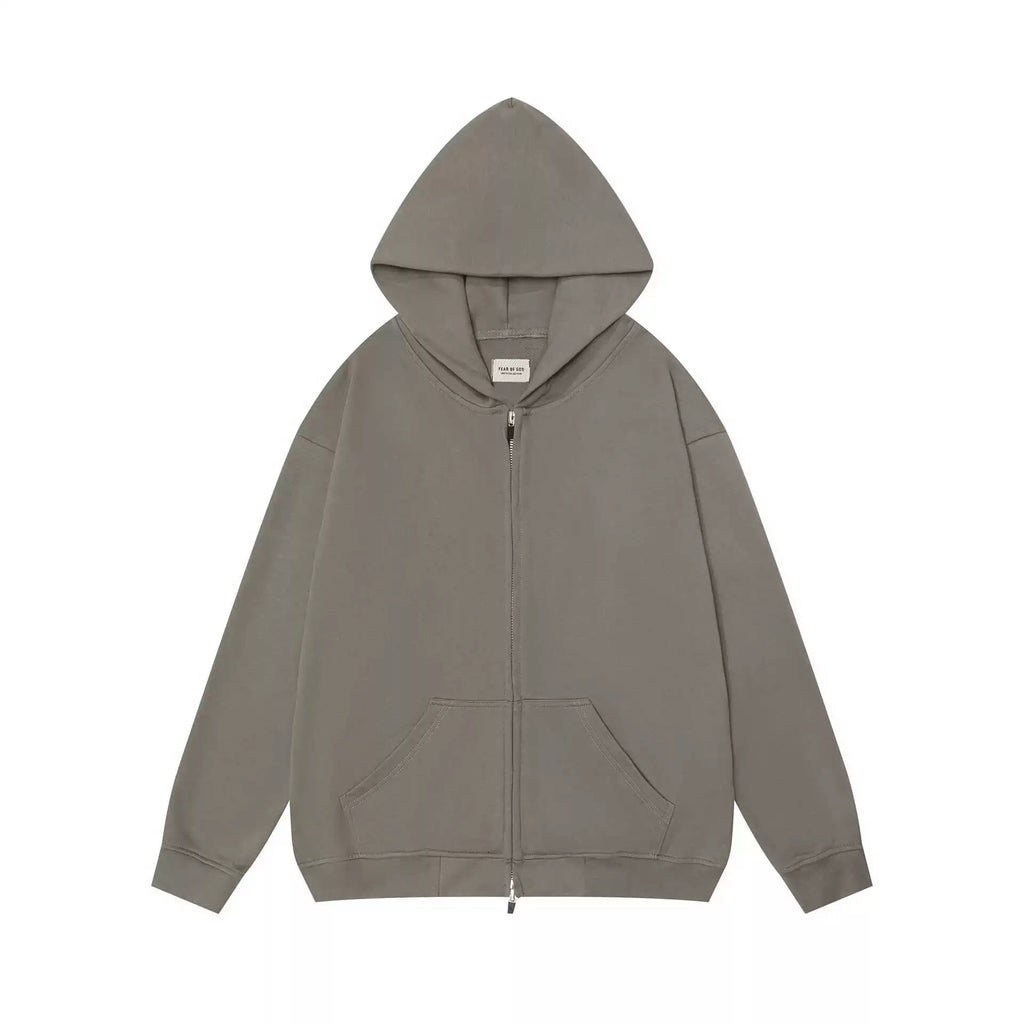 FEAR OF GOD Muted Taupe Minimalist Full Zip‑Up Oversized Hoodie