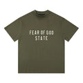 Fear Of God State Olive Green Mock Neck T‑Shirt | Off‑White Print