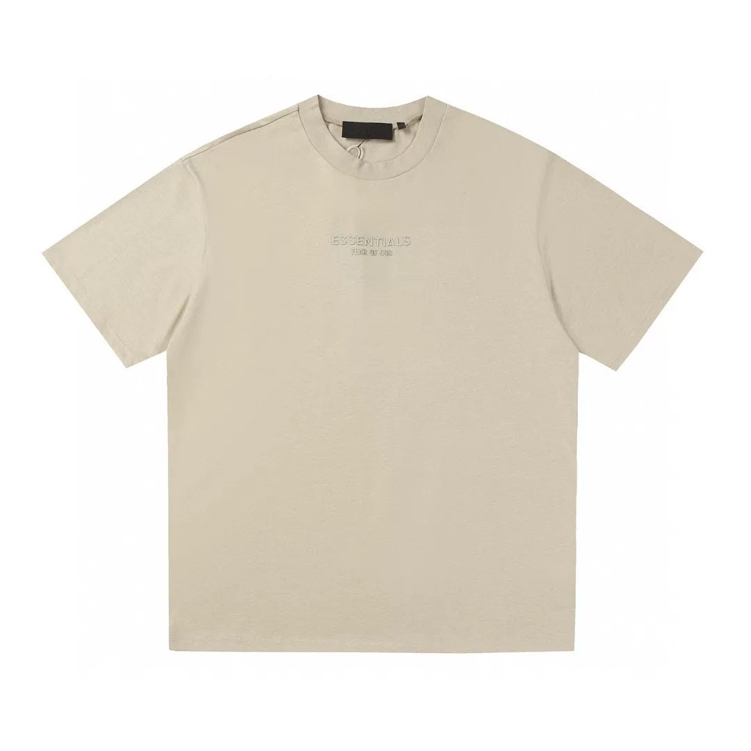 Fear Of God Essentials Beige Crew Neck Tee Tonal Mini Chest Logo Short Sleeve