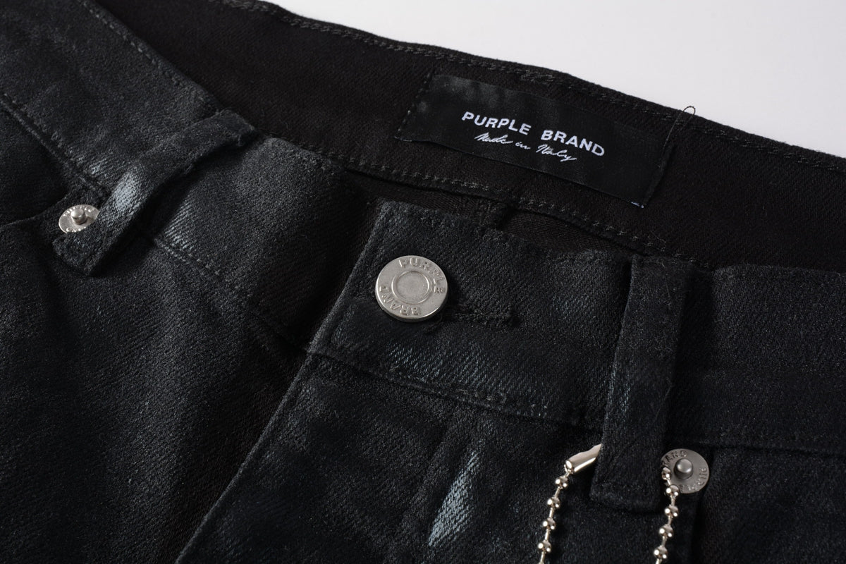 PURPLE  Men Streetwear Skinny Jeans Black Wash with Subtle Sheen and Tag Accent 9082